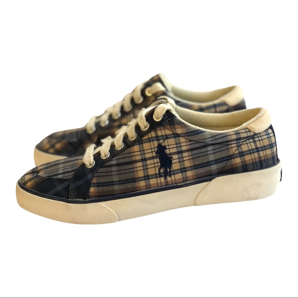 Polo Ralph Lauren Sneakers Men Size 7D 479 Canvas Plaid Low top Shoes